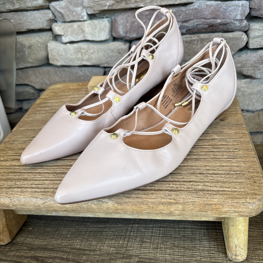 Halogen Shoes Womens 8 M Flats Pointy Toe Blush Leather Tie Ankle Wrap Fashion